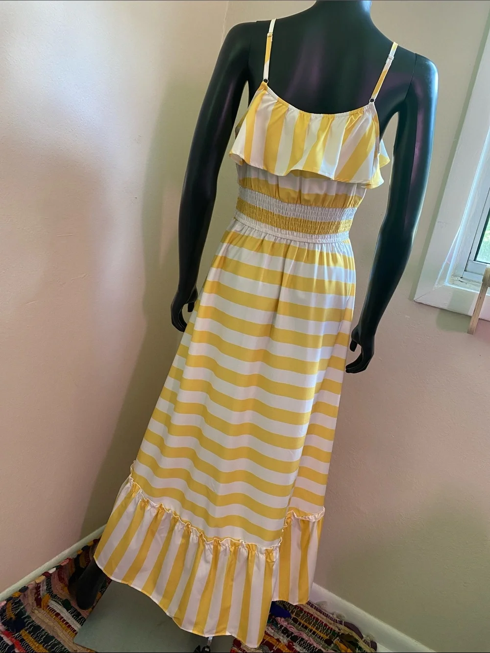 GLM Clothing Yellow & White Striped Maxi with Ruffle Bodice NWTs - Picture 6 of 9